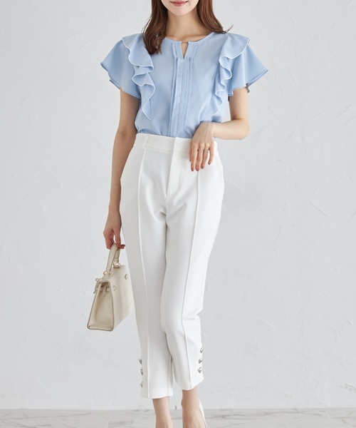 tocco closet（トッコ　クローゼット）の「配色ラッフルフリル×タックブラウス（シャツ/ブラウス・レディース・サックスブルー/アイボリー・M）」の7枚目の写真