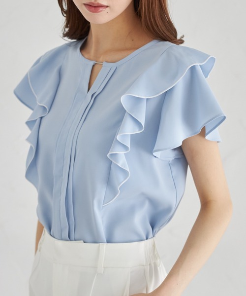 tocco closet（トッコ　クローゼット）の「配色ラッフルフリル×タックブラウス（シャツ/ブラウス・レディース・サックスブルー/アイボリー・M）」の9枚目の写真