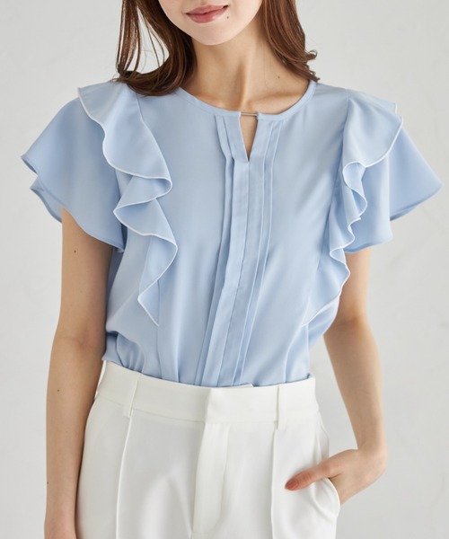 tocco closet（トッコ　クローゼット）の「配色ラッフルフリル×タックブラウス（シャツ/ブラウス・レディース・サックスブルー/アイボリー・M）」の10枚目の写真