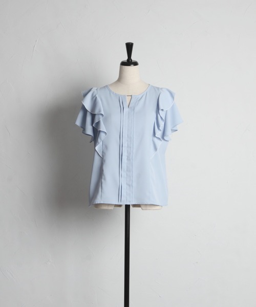 tocco closet（トッコ　クローゼット）の「配色ラッフルフリル×タックブラウス（シャツ/ブラウス・レディース・サックスブルー/アイボリー・M）」の13枚目の写真