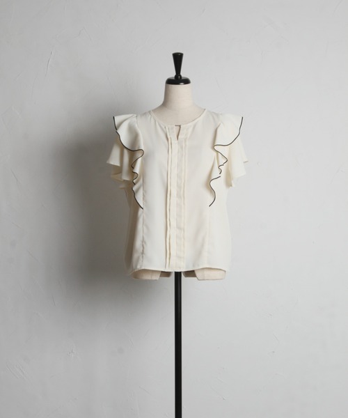 tocco closet（トッコ　クローゼット）の「配色ラッフルフリル×タックブラウス（シャツ/ブラウス・レディース・サックスブルー/アイボリー・M）」の14枚目の写真