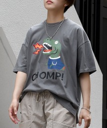 dinosaur print T-shirt/オーバーサイズ 恐竜 プリント 半袖Tシャツ