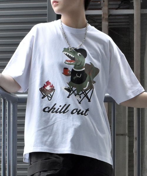 セール】dinosaur print T-shirt/オーバーサイズ 恐竜 プリント 半袖T