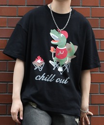 dinosaur print T-shirt/オーバーサイズ 恐竜 プリント 半袖Tシャツ