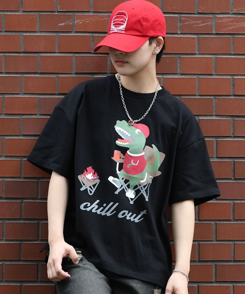 セール】dinosaur print T-shirt/オーバーサイズ 恐竜 プリント