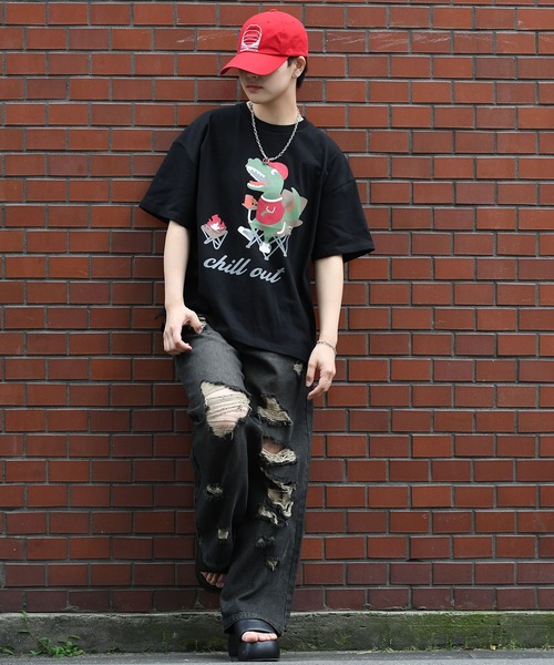 セール】dinosaur print T-shirt/オーバーサイズ 恐竜 プリント