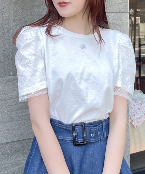 TORTE(トルテ)の「スパンコールチュール袖Tシャツ(Tシャツ/カットソー・レディース・ホワイト/ブラック/ブルー・FREE)」の2枚目の写真