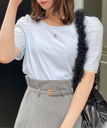 スパンコールチュール袖Tシャツ