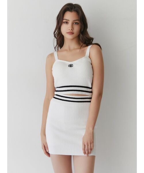 GYDA（ジェイダ）の「ラインパイルニット スカートライクショートパンツ（スカート・レディース・ブラック/オフホワイト・FREE）」の10枚目の写真