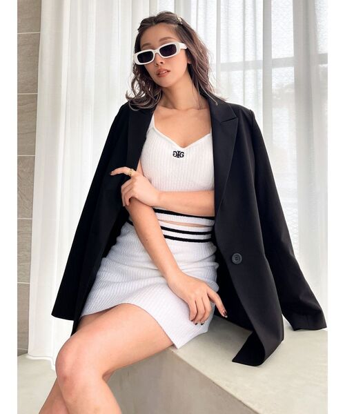 GYDA（ジェイダ）の「ラインパイルニット スカートライクショートパンツ（スカート・レディース・ブラック/オフホワイト・FREE）」の8枚目の写真