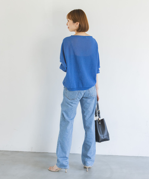 タグ付✨ノーブル 24SS ペーパーヤーン裏天竺プルオーバーサマーニット ピンク タグ付✨ノーブル 24SS ペーパーヤーン裏天竺プルオーバーサマー