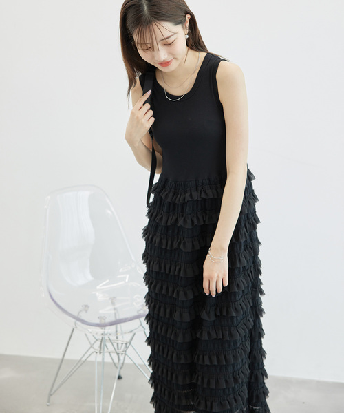 ROPE' PICNIC（ロペピクニック）の「フリルティアードノースリーブワンピース（ワンピース・レディース・キナリ/ブラック・38）」の2枚目の写真