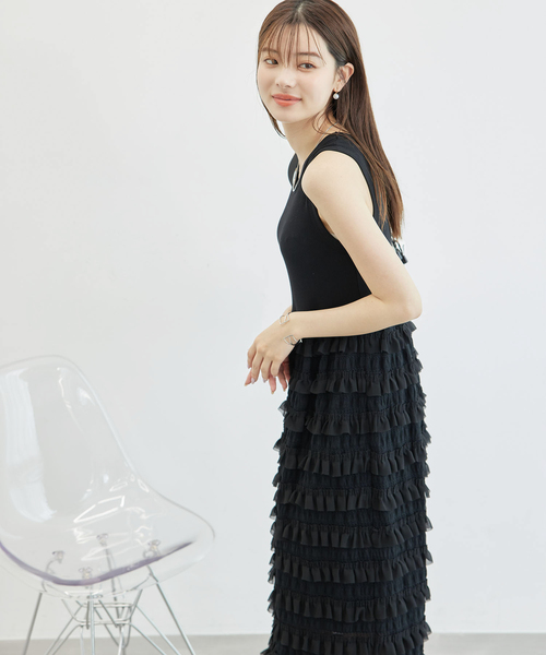 ROPE' PICNIC（ロペピクニック）の「フリルティアードノースリーブワンピース（ワンピース・レディース・キナリ/ブラック・38）」の19枚目の写真