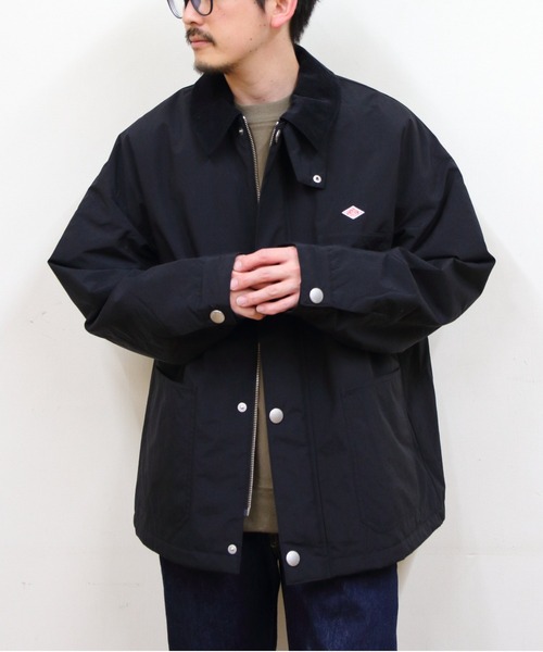 【極美品】DANTON ノーカラーボタンレスナイロンタフタカバーオールジャケット 極美品】DANTON ノーカラーボタンレスナイロンタフタ