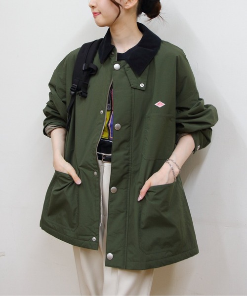 【極美品】DANTON ノーカラーボタンレスナイロンタフタカバーオールジャケット 極美品】DANTON ノーカラーボタンレスナイロンタフタ