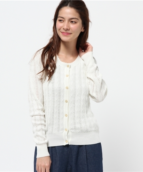 one after another NICE CLAUP（ワンアフターアナザーナイスクラップ）の「【ナイスクラップ】ダイヤケーブルカーディガン（カーディガン/ボレロ・レディース・アイボリー/キャメル/ボルドー/グリーン/ブラック・FREE）」の2枚目の写真