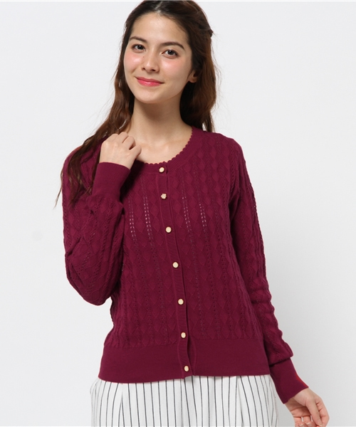 one after another NICE CLAUP（ワンアフターアナザーナイスクラップ）の「【ナイスクラップ】ダイヤケーブルカーディガン（カーディガン/ボレロ・レディース・アイボリー/キャメル/ボルドー/グリーン/ブラック・FREE）」の5枚目の写真