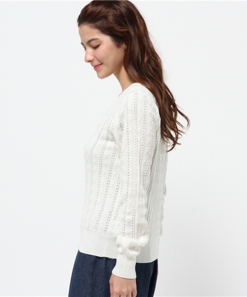 one after another NICE CLAUP（ワンアフターアナザーナイスクラップ）の「【ナイスクラップ】ダイヤケーブルカーディガン（カーディガン/ボレロ・レディース・アイボリー/キャメル/ボルドー/グリーン/ブラック・FREE）」の7枚目の写真