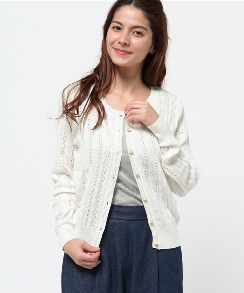 one after another NICE CLAUP（ワンアフターアナザーナイスクラップ）の「【ナイスクラップ】ダイヤケーブルカーディガン（カーディガン/ボレロ・レディース・アイボリー/キャメル/ボルドー/グリーン/ブラック・FREE）」の9枚目の写真