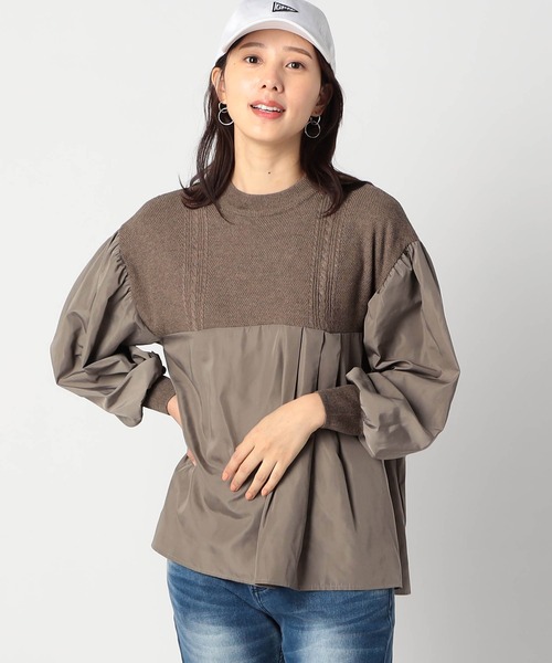 Grand PARK（グランドパーク）の「ニットブラウス ドッキングプルオーバー（シャツ/ブラウス・レディース・ブラック/ホワイト/ピンク/ブラウン・FREE）」の3枚目の写真