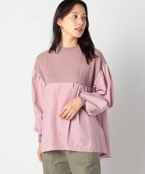 Grand PARK（グランドパーク）の「ニットブラウス ドッキングプルオーバー（シャツ/ブラウス・レディース・ブラック/ホワイト/ピンク/ブラウン・FREE）」の4枚目の写真