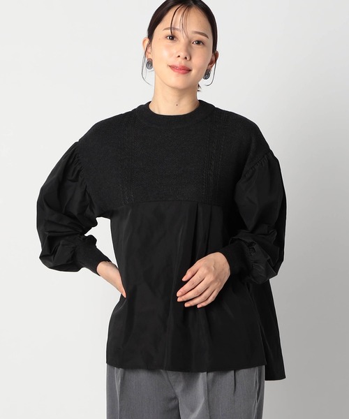 Grand PARK（グランドパーク）の「ニットブラウス ドッキングプルオーバー（シャツ/ブラウス・レディース・ブラック/ホワイト/ピンク/ブラウン・FREE）」の2枚目の写真