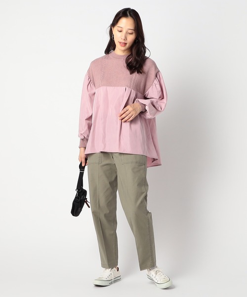 Grand PARK（グランドパーク）の「ニットブラウス ドッキングプルオーバー（シャツ/ブラウス・レディース・ブラック/ホワイト/ピンク/ブラウン・FREE）」の5枚目の写真