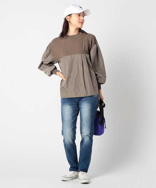 Grand PARK（グランドパーク）の「ニットブラウス ドッキングプルオーバー（シャツ/ブラウス・レディース・ブラック/ホワイト/ピンク/ブラウン・FREE）」の7枚目の写真