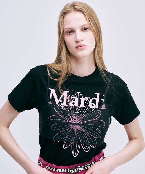 Mardi Mercredi(マルディメクルディ)の「SLIM TSHIRT FLOWERMARDI / スリム Tシャツ フラワーマルディ(Tシャツ/カットソー・レディース・ブラック×ピンク・FREE)」の6枚目の写真