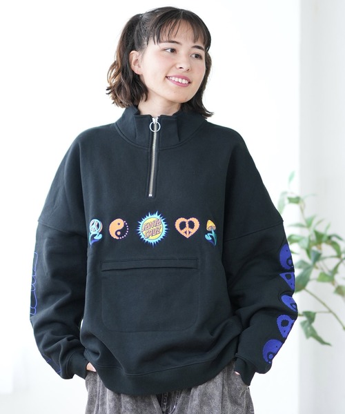 【美品】SANTA CRUZ★サンタクルーズ★刺繍ロゴ★ハーフジップ★スウェット セール】【ムラサキスポーツ限定】SANTACRUZ/サンタクルーズ ハーフ