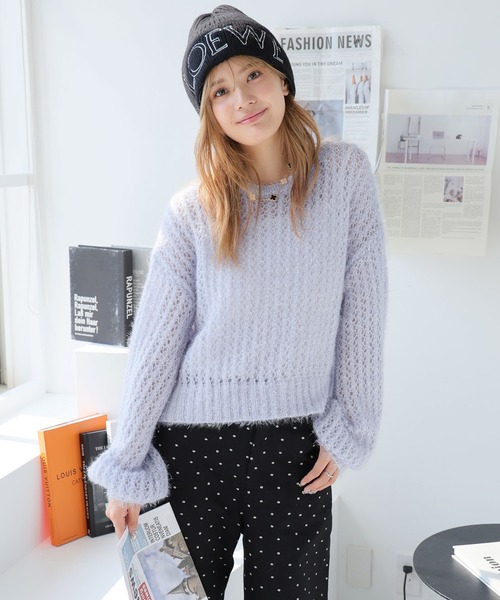 Doula Doula(ドゥーラドゥーラ)の「キラキラ透かしショートプルオーバー(ニット/セーター・レディース・ピンク/アイボリー/イエロー/ブルー・FREE)」の15枚目の写真