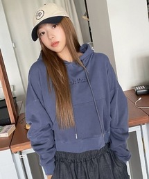 A'GEM/9 × .kom 『muah muah/ムーアムーア』 STITCH PIGMENT CROP HOODIE/ステッチ ピグメントクロップフーディー