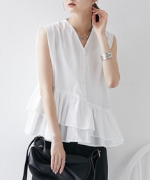前後２WAY裾ボリュームフリルノースリーブシャツ