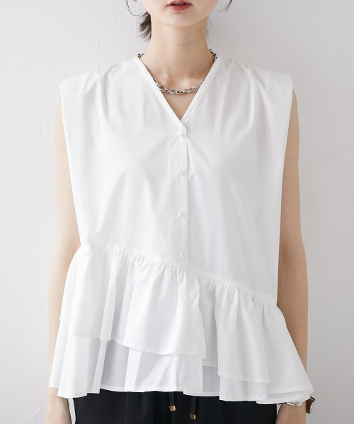 nissen(ニッセン)の「前後2WAY裾ボリュームフリルノースリーブシャツ(シャツ/ブラウス・レディース・ブラック/オフホワイト/サックスブルー・LL/M/L)」の18枚目の写真