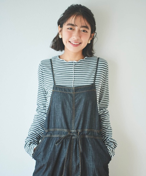 mil(ミル)の「【150㎝前後の小柄さんサイズ】ボーダーテレコメロウトップス(Tシャツ/カットソー・レディース・チャコールグレー/レッド/ダークブラウン・XS/S)」の13枚目の写真