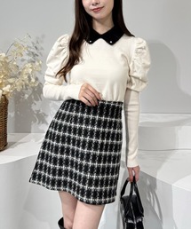 clear | 袖パールフェザー配色襟付ニットトップス [トレンド感 ふんわりシルエット]≪2024AW新作≫(ニット/セーター)