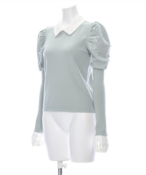 clear（クリア）の「袖パールフェザー配色襟付ニットトップス [大人 フェミニン]≪再入荷≫（ニット/セーター・レディース・ミント/ブラック/アイボリー・F）」の8枚目の写真