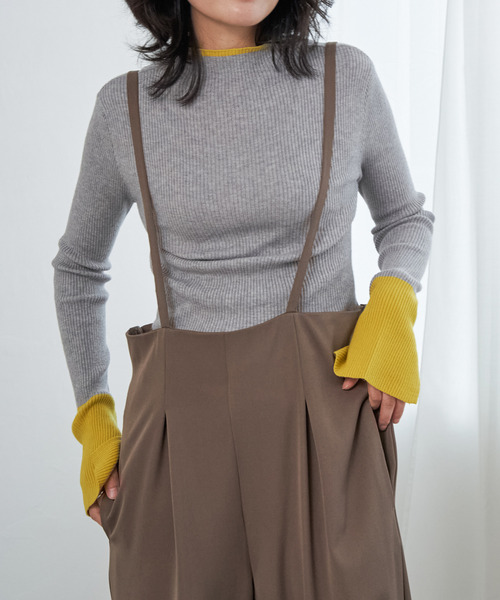 VENCEEXCHANGE（ヴァンスエクスチェンジ）の「配色スリット袖ハイネックニット（ニット/セーター・レディース・ブラック/グレー/アイボリー/チャコール・FREE）」の3枚目の写真