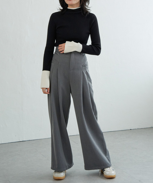 VENCEEXCHANGE（ヴァンスエクスチェンジ）の「配色スリット袖ハイネックニット（ニット/セーター・レディース・ブラック/グレー/アイボリー/チャコール・FREE）」の16枚目の写真