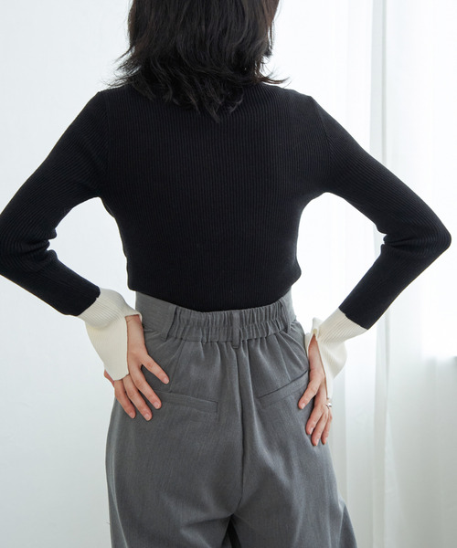 VENCEEXCHANGE（ヴァンスエクスチェンジ）の「配色スリット袖ハイネックニット（ニット/セーター・レディース・ブラック/グレー/アイボリー/チャコール・FREE）」の11枚目の写真