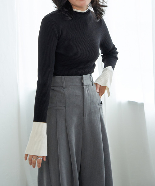VENCEEXCHANGE（ヴァンスエクスチェンジ）の「配色スリット袖ハイネックニット（ニット/セーター・レディース・ブラック/グレー/アイボリー/チャコール・FREE）」の14枚目の写真