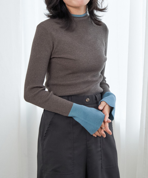 VENCEEXCHANGE（ヴァンスエクスチェンジ）の「配色スリット袖ハイネックニット（ニット/セーター・レディース・ブラック/グレー/アイボリー/チャコール・FREE）」の18枚目の写真