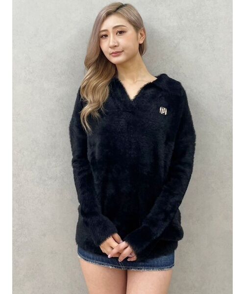 ニット セーター GYGYプレートシャギーポロニットチュニック レディース GYDA ニット セーター GYGYプレートシャギーポロニット