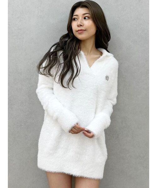 ニット セーター GYGYプレートシャギーポロニットチュニック レディース GYDA ニット セーター GYGYプレートシャギーポロニット