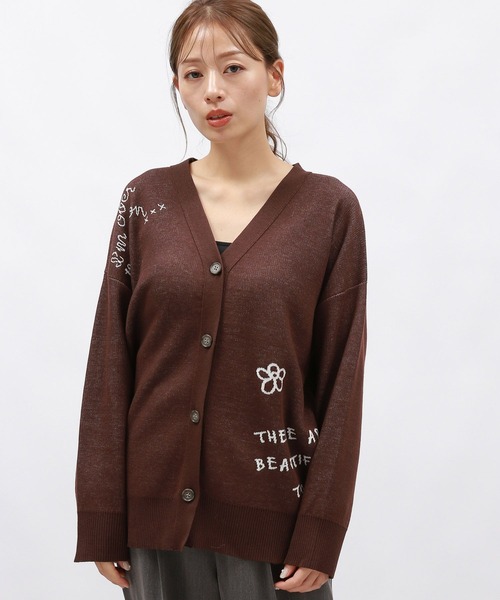 LAKOLE（ラコレ）の「ラフタッチVネックジャガードカーディガン/149361（カーディガン/ボレロ・レディース・ブラウン/ベージュ/チャコール・FREE）」の3枚目の写真