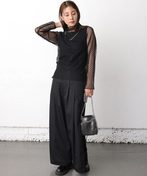 ONE'S TRUE(ワンズトゥルー)の「シアーハイネック(Tシャツ/カットソー・レディース・ブラック/カーキ・M/L)」の3枚目の写真