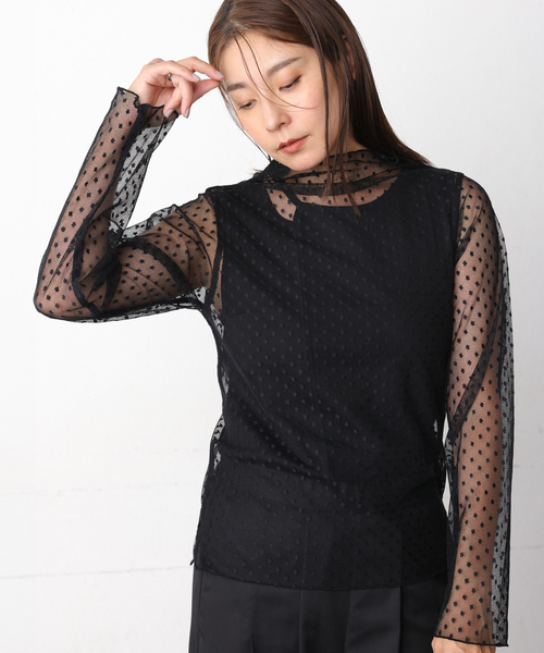 ONE'S TRUE(ワンズトゥルー)の「シアーハイネック(Tシャツ/カットソー・レディース・ブラック/カーキ・M/L)」の4枚目の写真