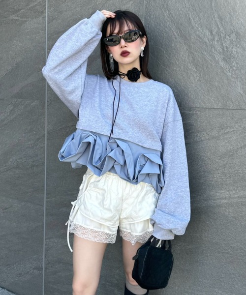 INTER FACTORY（インターファクトリー）の「mai - フラワードッキングスウェット - made in INTER FACTORY（スウェット・レディース・ブルー/レッド・SMALL/MEDIUM）」の4枚目の写真