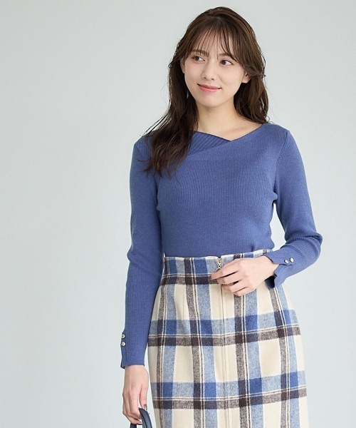 12Twelve Agenda（トゥエルブ　アジェンダ）の「アシメタックネックリブニットプルオーバー（ニット/セーター・レディース・ピンク/オフホワイト/チャコールグレー/ブルー/ミント/ベージュ/サックスブルー/ピンク系その他・M）」の6枚目の写真