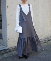 TRIANGLE PALETTE（トライアングルパレット）の「深Vネック サロペットジャンパースカート（ワンピース）」